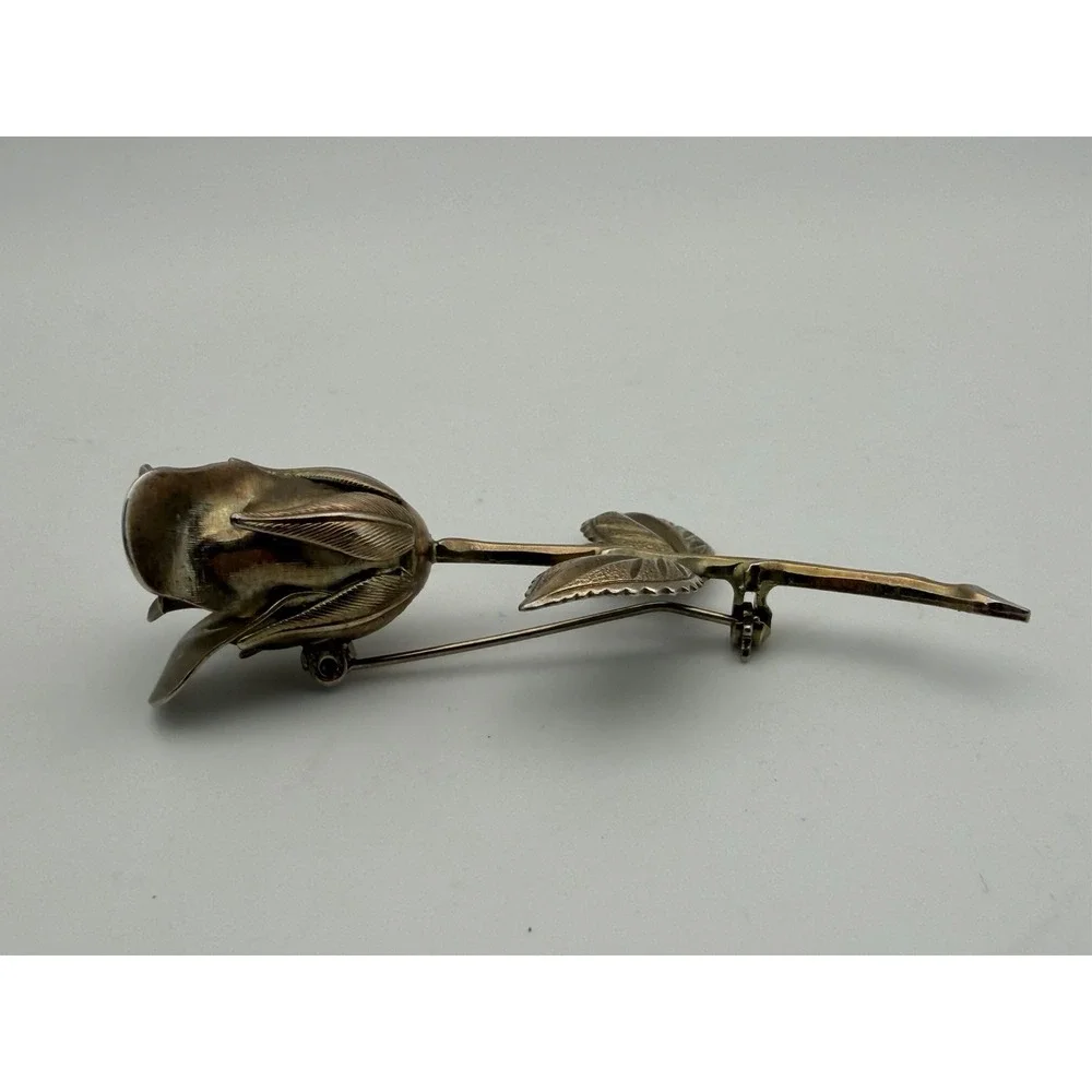 Rose Flower Floral Brooch Gold Tone Vintage 3